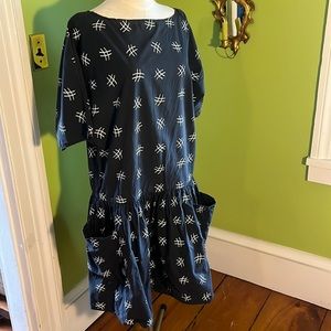 vintage 80s geometric print dropped waist dress